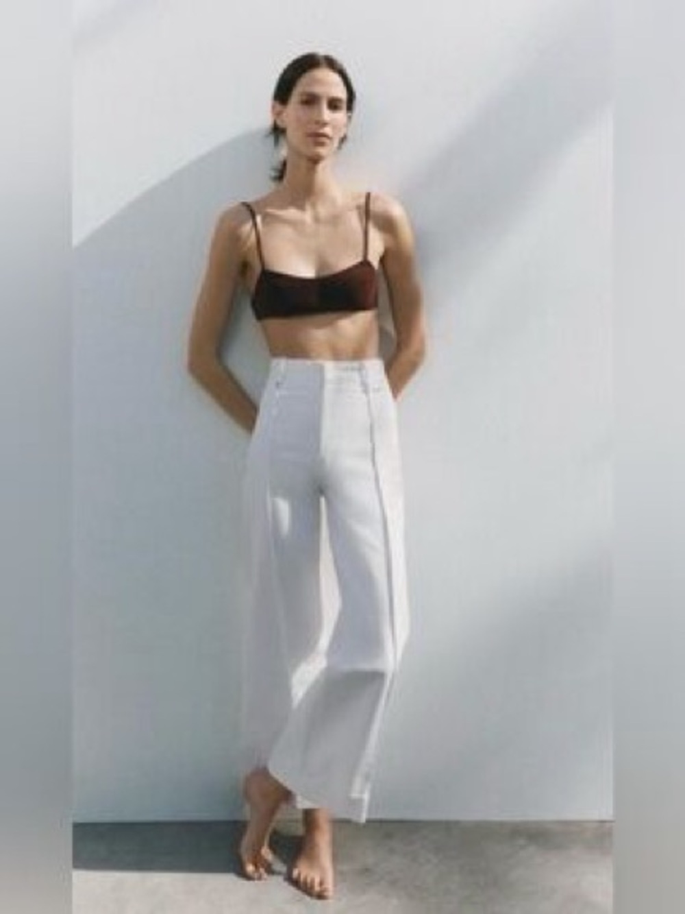 Zara Off-White High-Waist Wide Leg Pants NWT size US 4